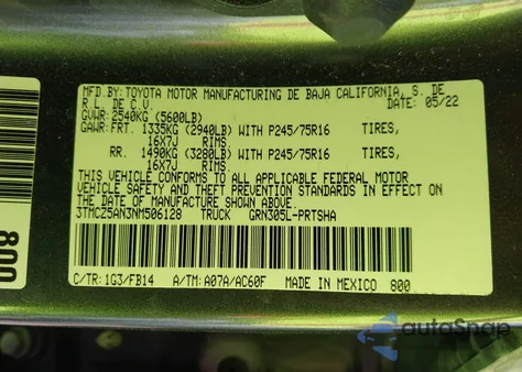 2022 Toyota Tacoma Sr V6 из США, поврежденный, VIN 3TMCZ5AN3NM506128